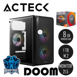 CPU DOOM RYZEN 5, 8GB RAM, 1TB SSD + MONITOR 21.5  + KIT TECLADO GAMER